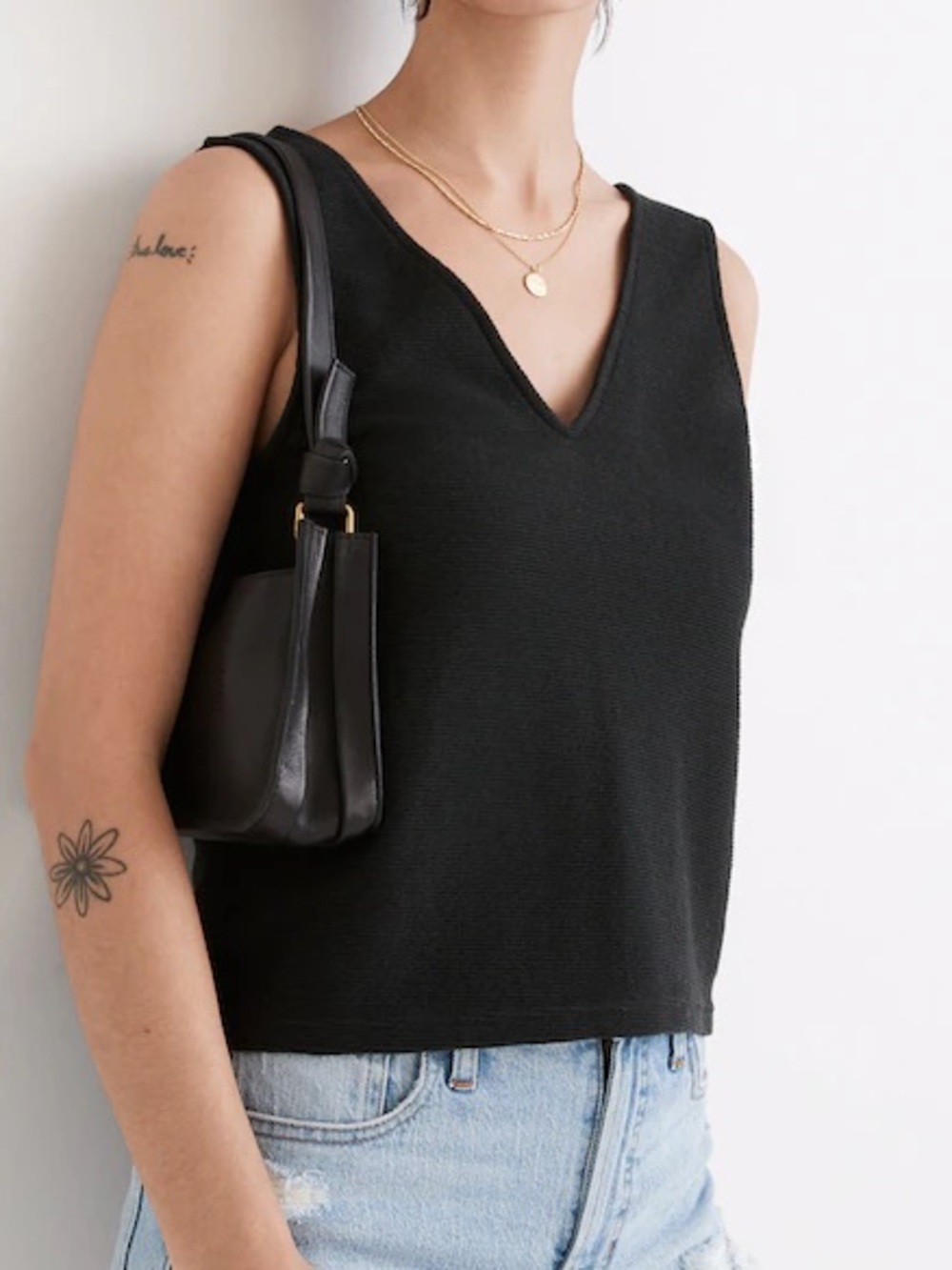 Madewell Organic Cotton Peekaboo Back Crop Tank Top Black XL Minimalist